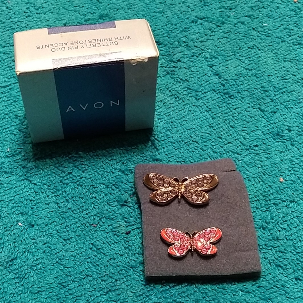New Avon Butterfly Rhinestones Duo Pins